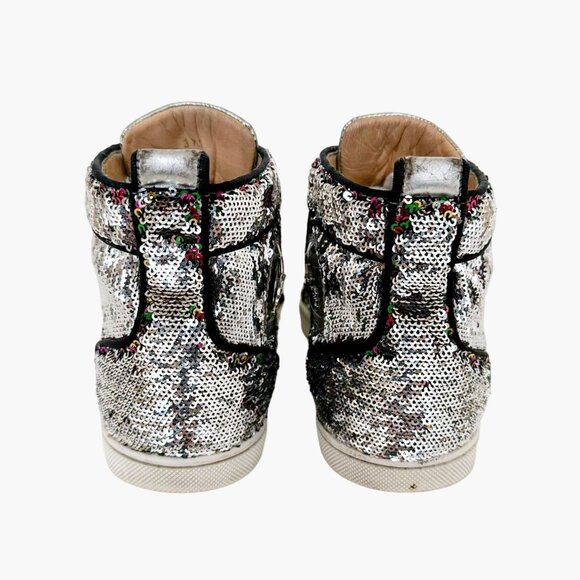 Christian Louboutin Bip Bip High Sneakers EU 37.5 US 7.5 Silver Flip Up Sequin - Picture 4 of 14